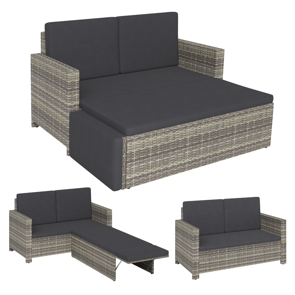 STEELSØN 'Elnath' Polyrattan 2er Sofa mit Hocker, grau-meliert Bild 1