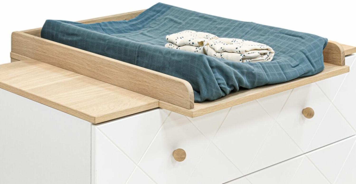 Bopita Paris Wickelaufsatzplatte Weiß / Eiche Weiß - Material: MDF / Eiche - Babypark. de Bild 1