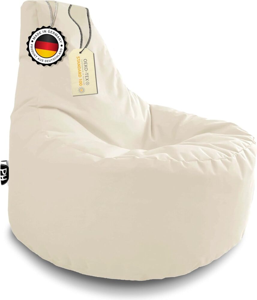 Patchhome Gamer Kissen Lounge Kissen Sitzsack Sessel Sitzkissen In & Outdoor geeignet fertig befüllt | Creme - Ø 75cm x Höhe 80cm - in 2 Größen und 25 Farben Bild 1