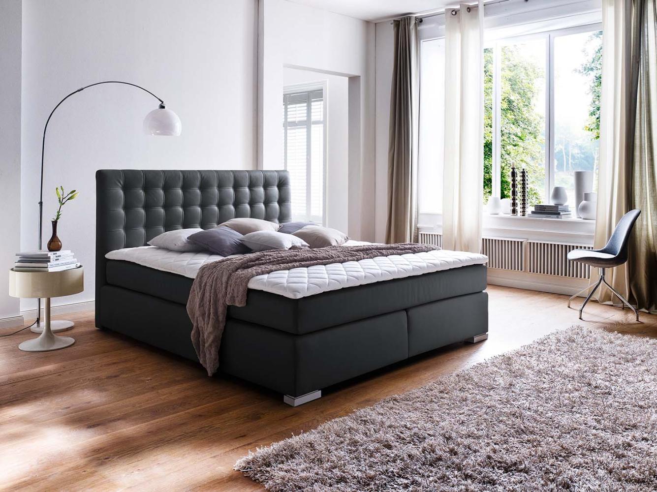 Boxspringbett Lenno - Kunstleder Schwarz H2&H3 200x200cm Bild 1