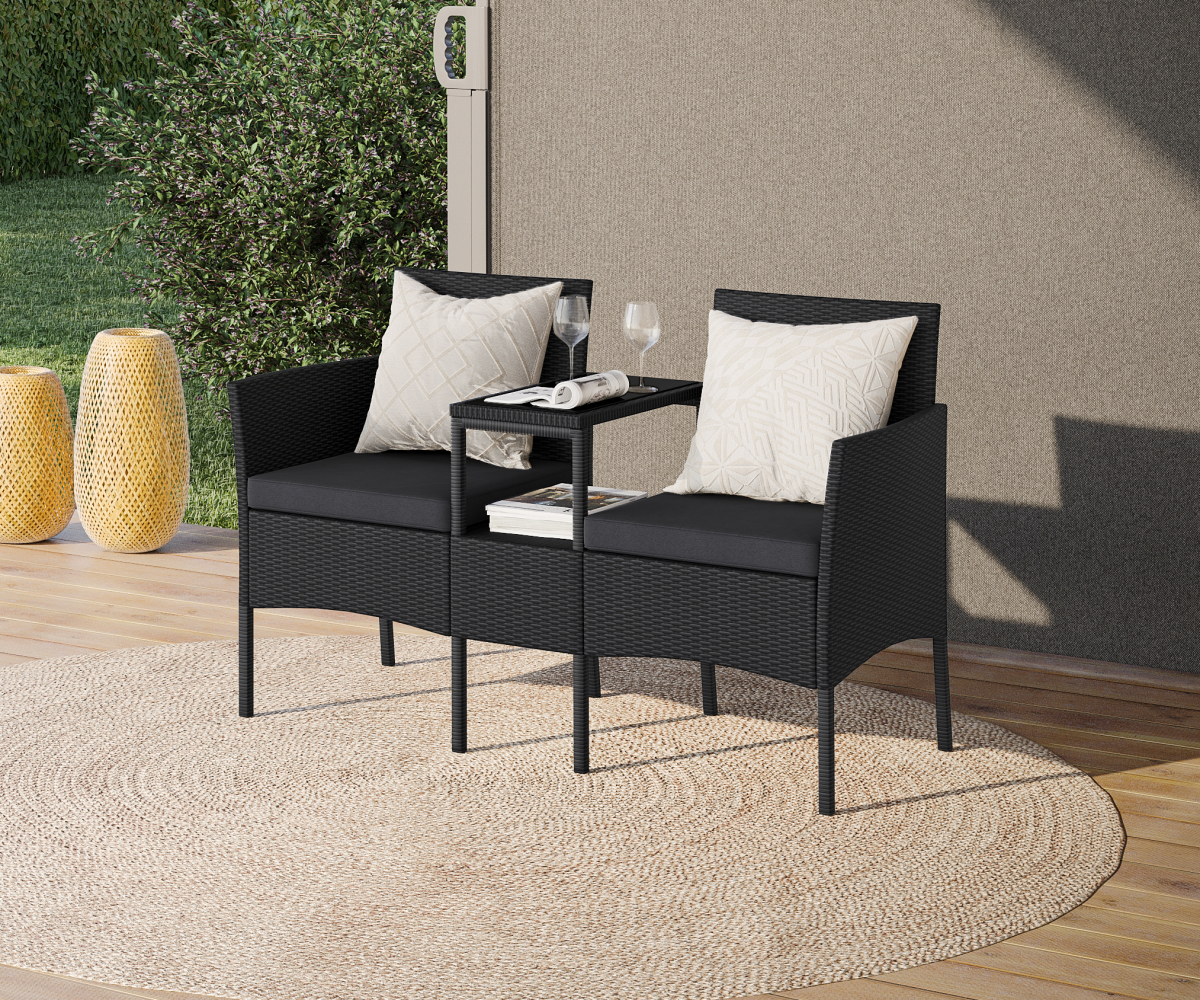 STEELSØN 'Velara' Polyrattan 2-Sitzer Gartenbank mit Tisch, schwarz Bild 1