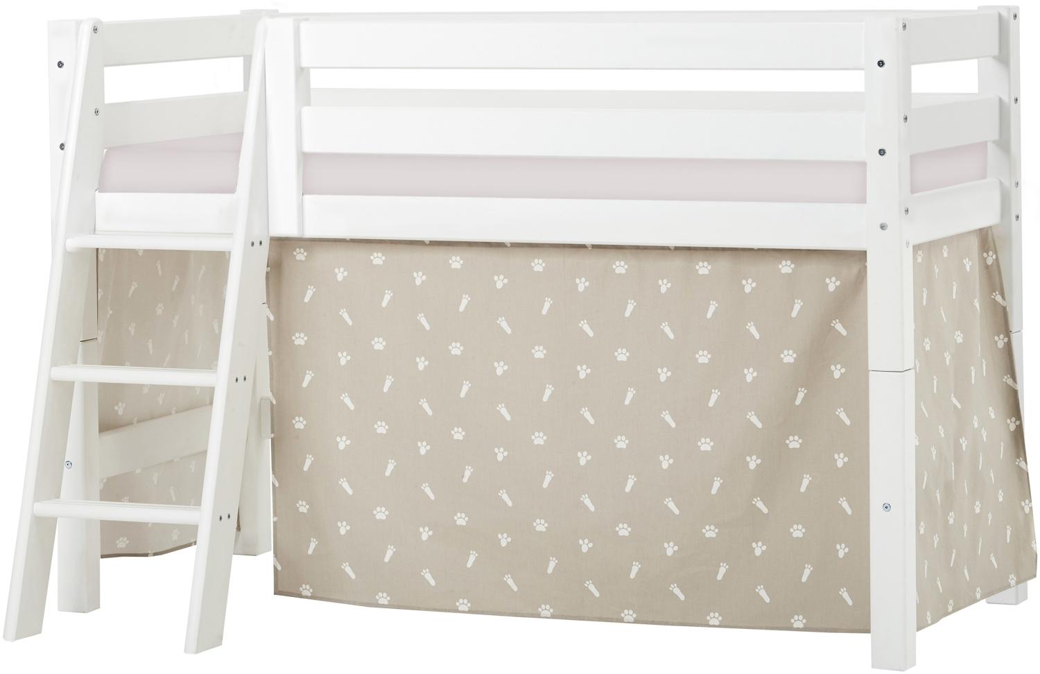 BUNDLE ECO Luxury Halbhochbett 70x160 cm mit schräger Leiter, mit PETS Vorhang in Silver Cloud und Kaltschaum-Matratze Bild 1