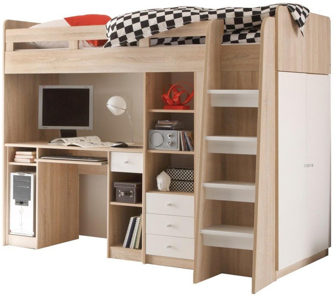 Bega 'Unit' Funktionshochbett eiche sonoma/weiß, inkl. Kleiderschrank, Regal und Schreibtisch Bild 1