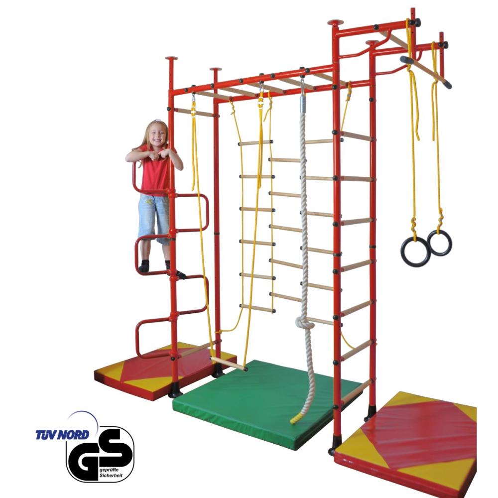 NiroSport Sprossenwand für Kinderzimmer M3 aufbau ohne bohrungen Made in Germany Metallsprossen Rot Raumhöhe 200 - 250 cm Bild 1