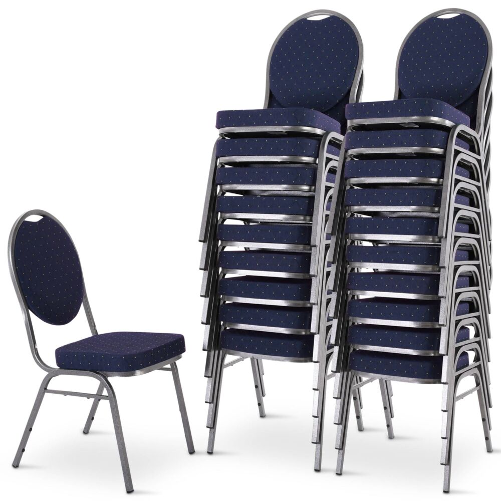 Stapelstuhl 20er-Set, Bankettstuhl stapelbar, Stahl Silber, Stoff Blau | Raburg David Bild 1
