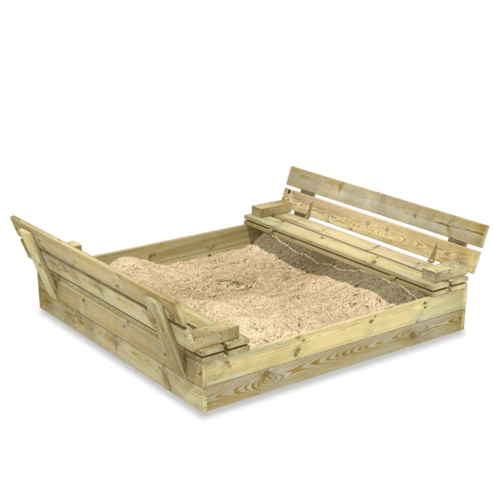 Sandkasten WICKEY Flip 110x125 cm Garten Kinder Sandkiste Spielplatz mit Sitzbank und Klappdeckel Bild 1