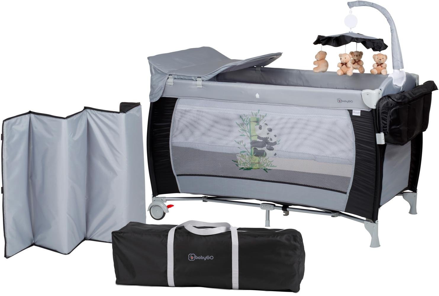 BabyGO 'Sleeper deluxe' Reisebett 60x120 cm, schwarz, mit Matratze, Wickelauflage, Mobile und Schlupf Bild 1