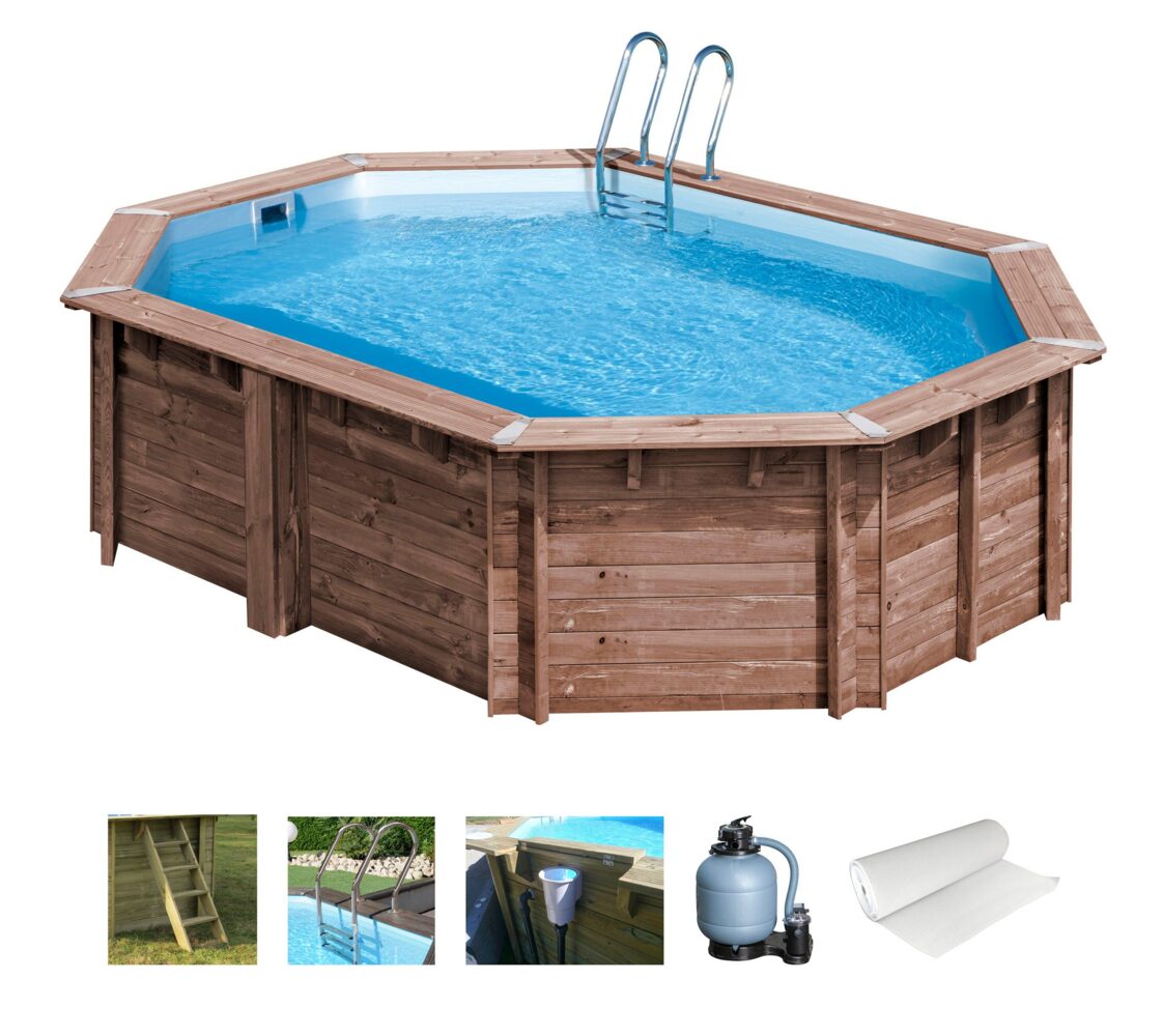 Bambu Holzpool Oval 535 x 335 x 130 cm | inkl. Zubehör Bild 1