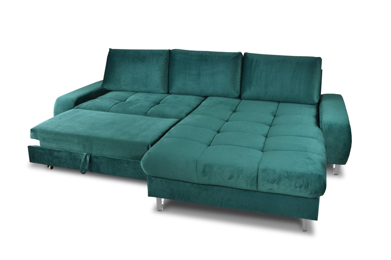 'Maxime' Ecksofa in Samt grün, mit Schlaffunktion, Ottomane Rechts Bild 1