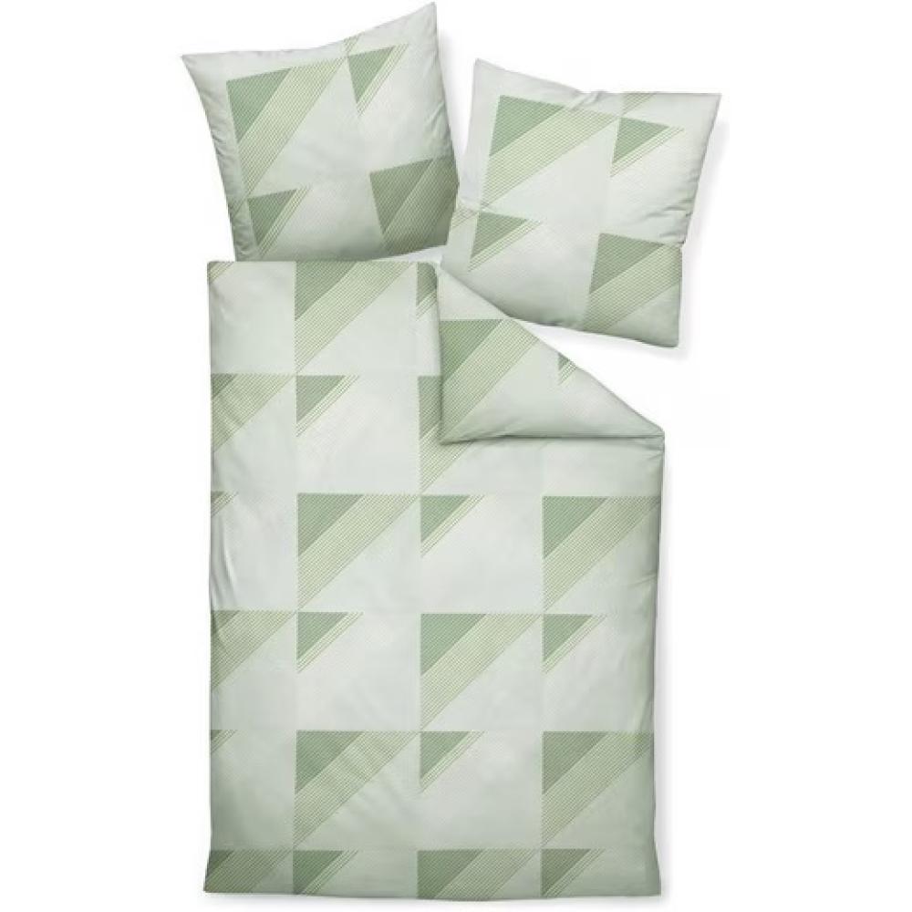 Janine J.D. Mako-Satin Bettwäsche 200x220 Rauten Dreieck lind grün weiß 87065-06 Bild 1