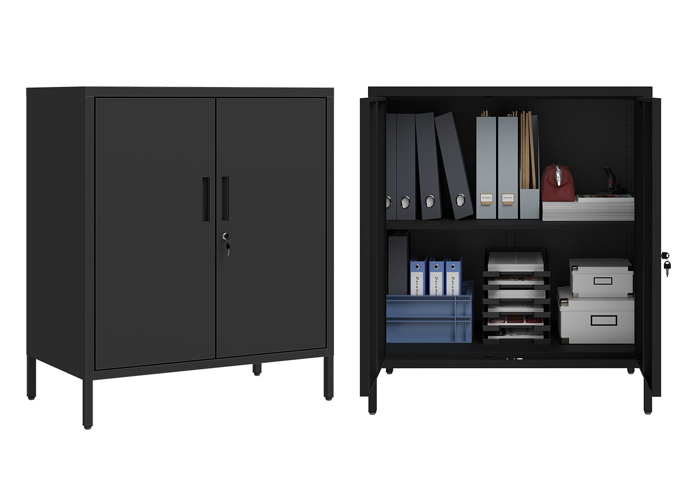 STEELSØN 'Regulus' Aktenschrank mit 1 Ablage, Metall, schwarz, 100x40x90 cm, abschließbar, mit Füßen Bild 1