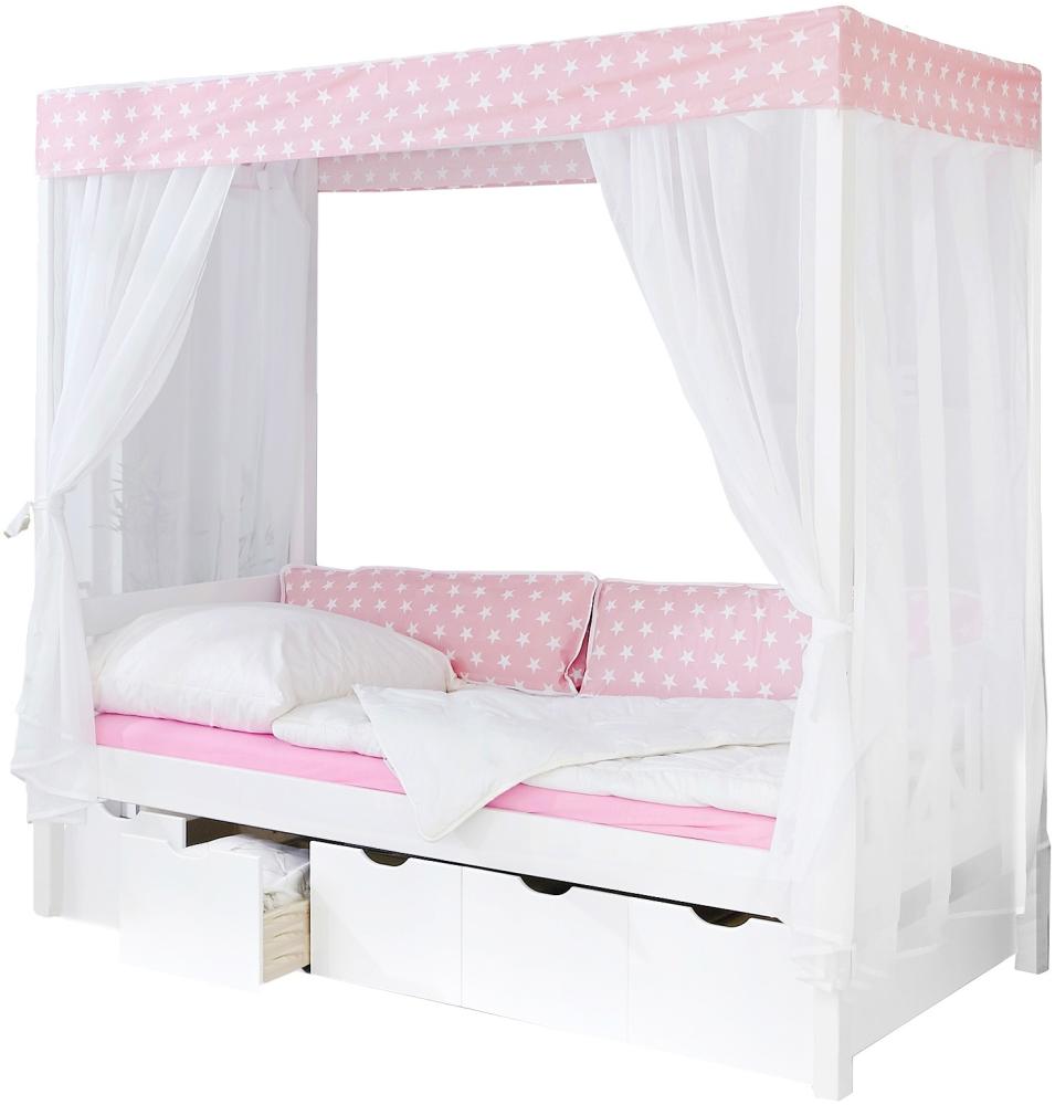 Ticaa 'Weiß-Rosa 310' Himmelbett Kiefer Weiß inkl. Bettkasten 'Maria' Bild 1