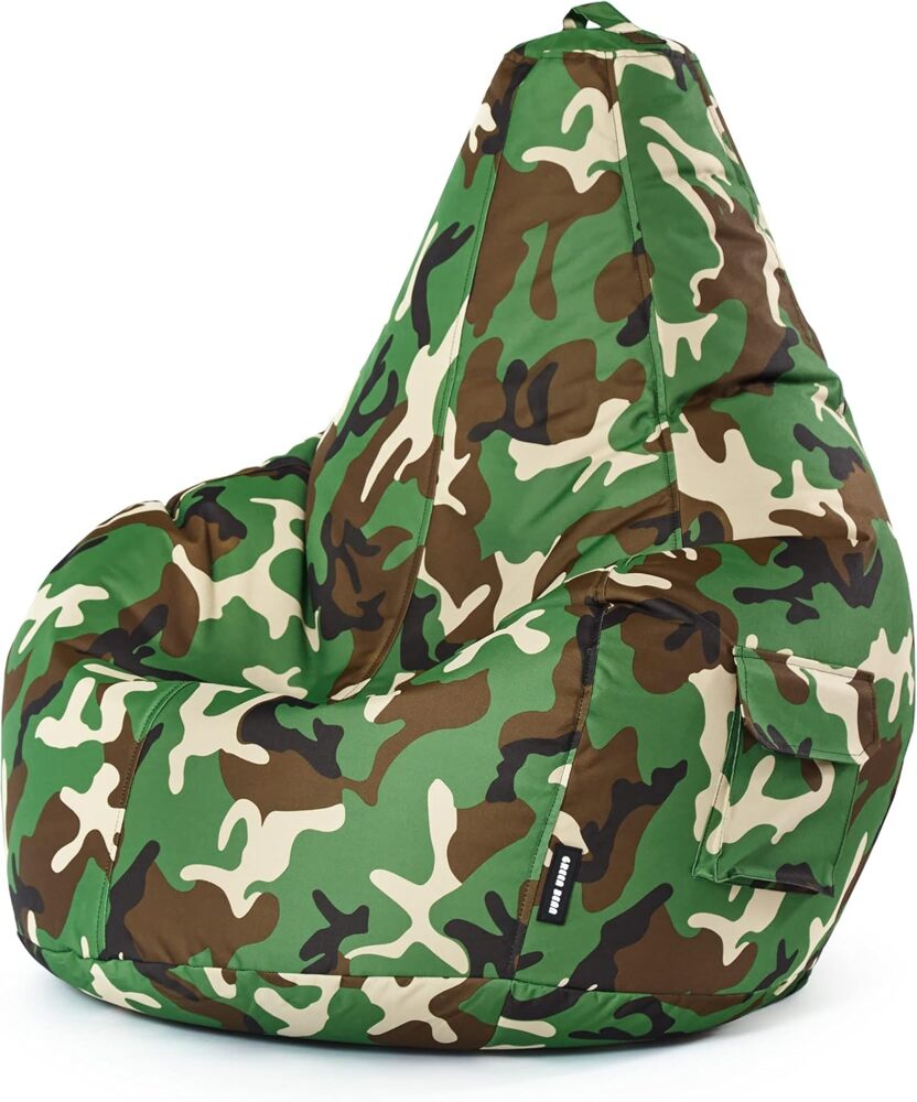 Green Bean© Sitzsack mit Rückenlehne "Cozy" 80 x 70 x 90 cm - Gaming Chair mit 230L Füllung - Bean Bag Gamingstuhl Camouflage Grün Bild 1