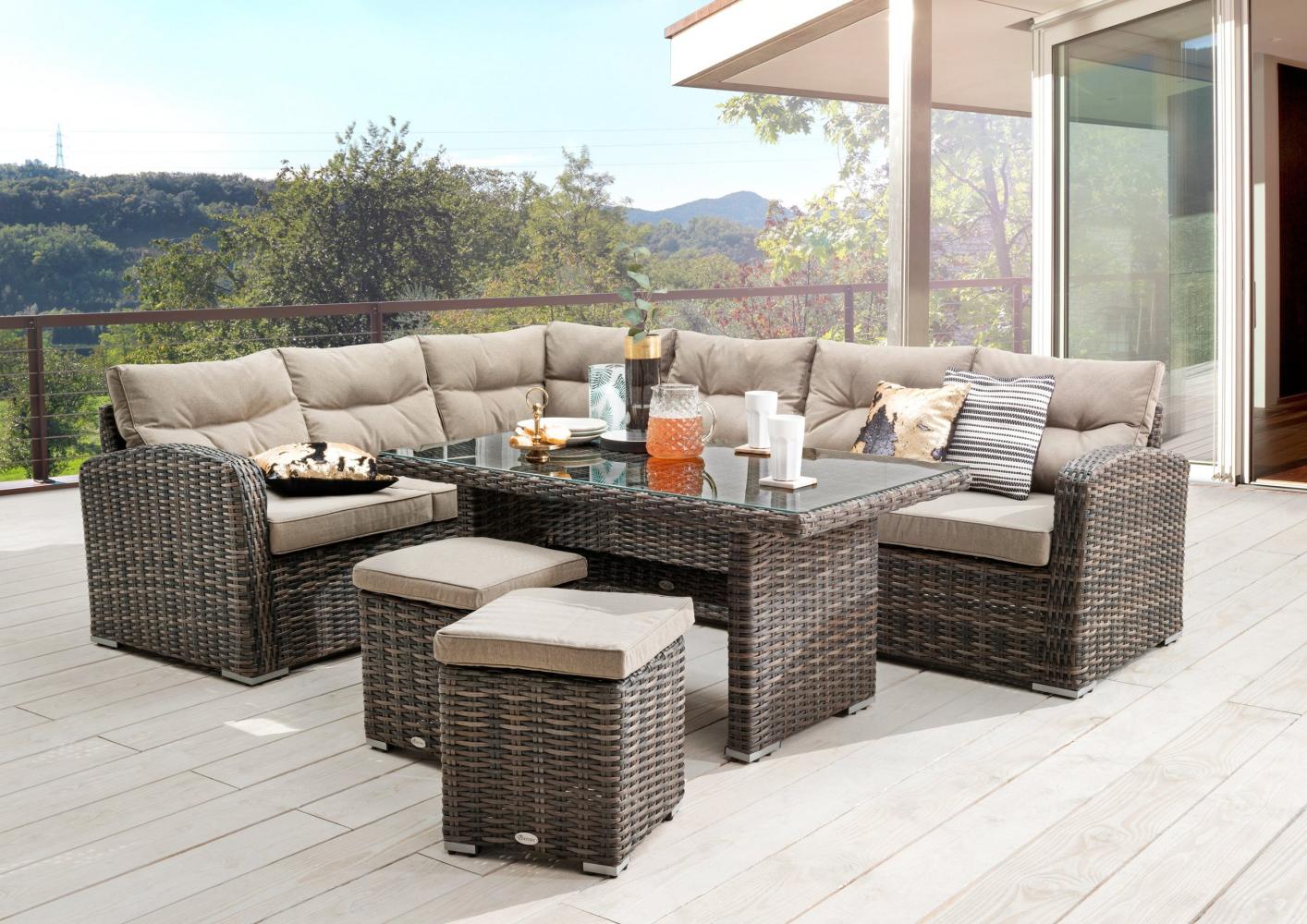 Destiny Gartenlounge-Set SANTA PONSA, (20-tlg, 2x Schenkel, 2x Hocker, 1x Tisch, inkl. Auflagen), Aluminium, Polyrattan Bild 1