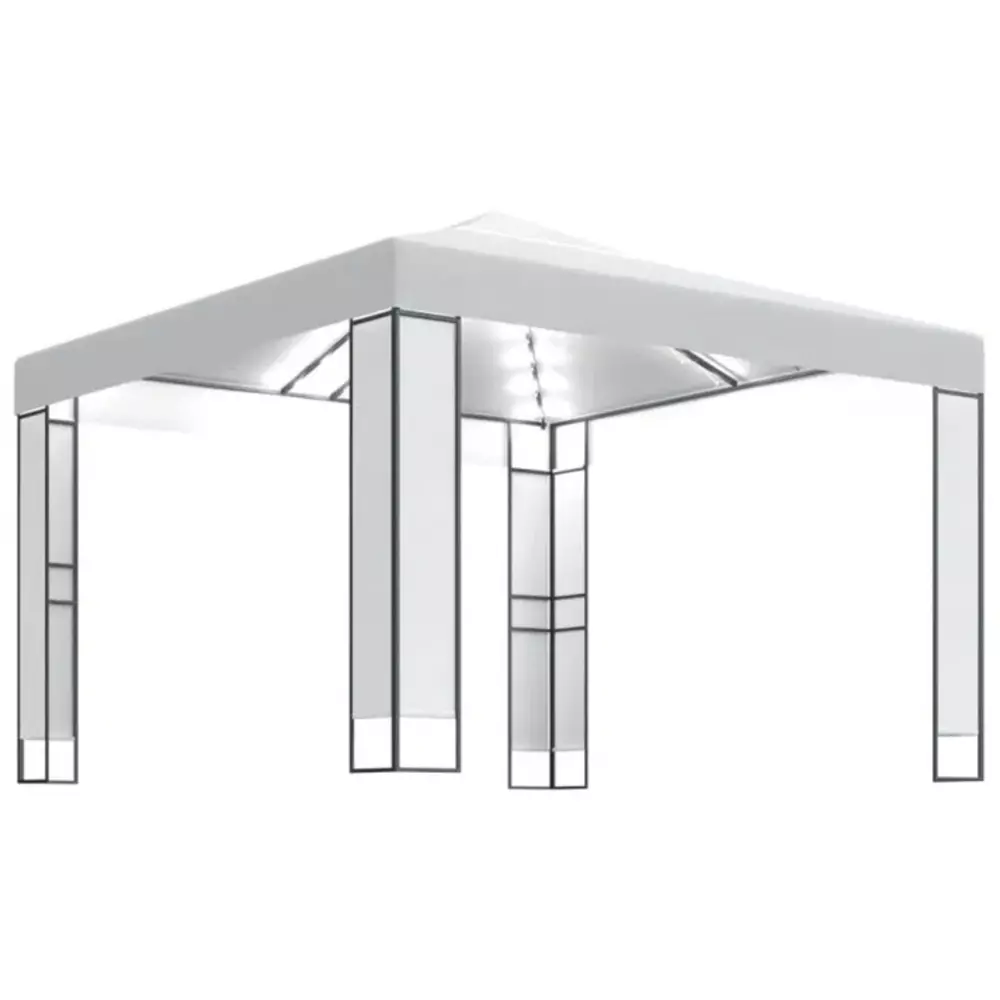vidaXL Pavillon mit Doppeldach & LED-Lichterkette 3x3 m Weiß 3070302 Bild 1