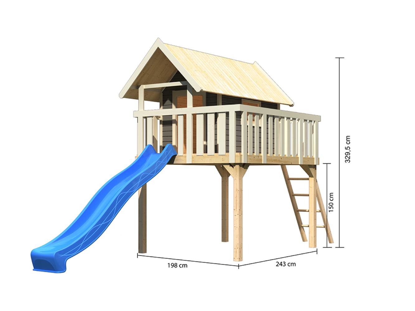 AKUBI Stelzenhaus Fidel terragrau inkl. Rutsche blau Bild 1