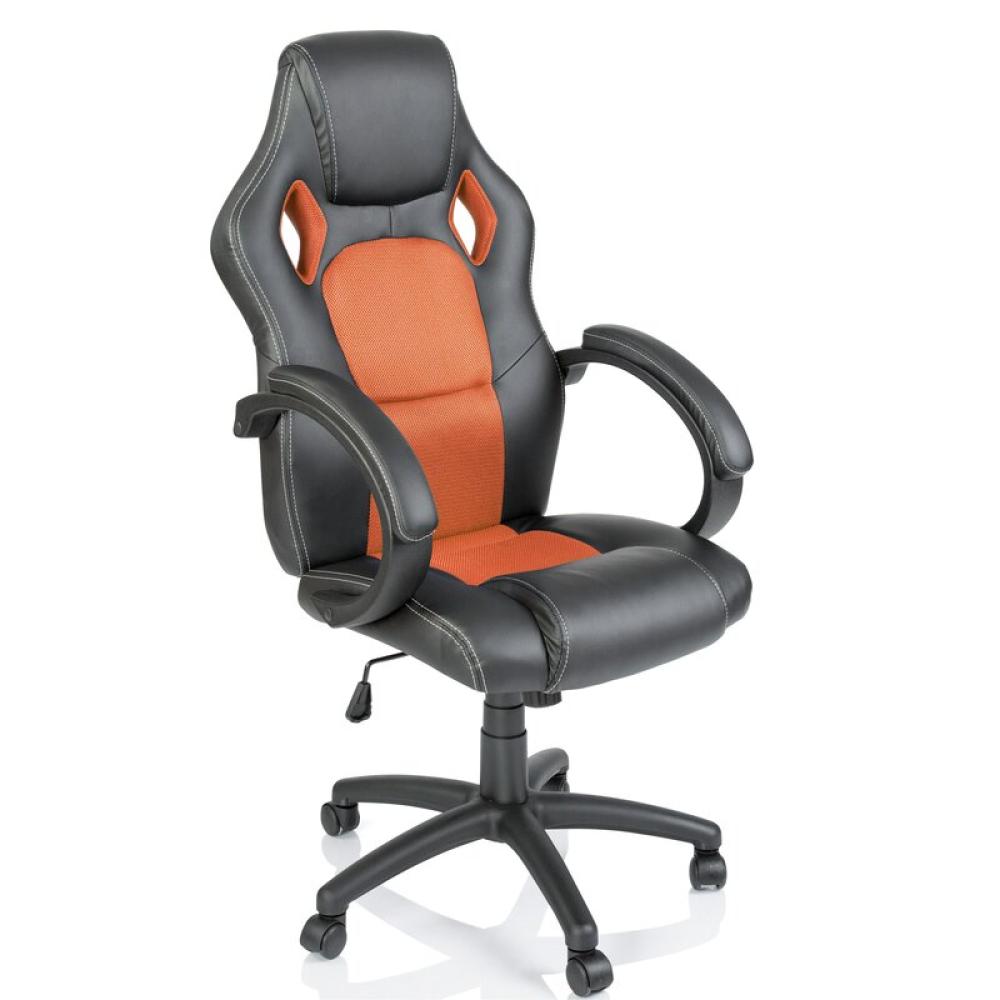 Tresko Racing Chefsessel Bürostuhl Drehstuhl Schalensitz Bürosessel Schreibtischstuhl schwarz/orange Bild 1