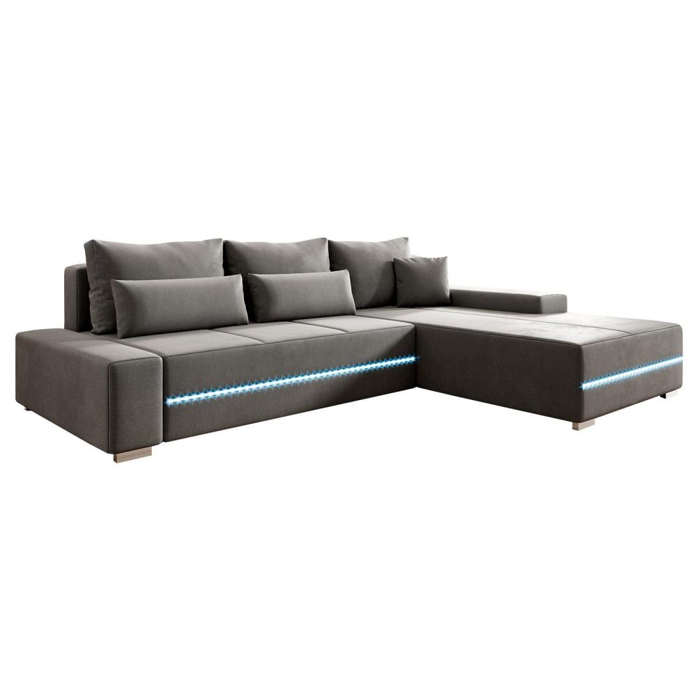 Juskys Sofa Davos Rechts mit Schlaffunktion - Ecksofa für Wohnzimmer mit Bettkasten & LED - Stoff Schlafsofa L Form Couch Beleuchtung - Hellgrau Bild 1