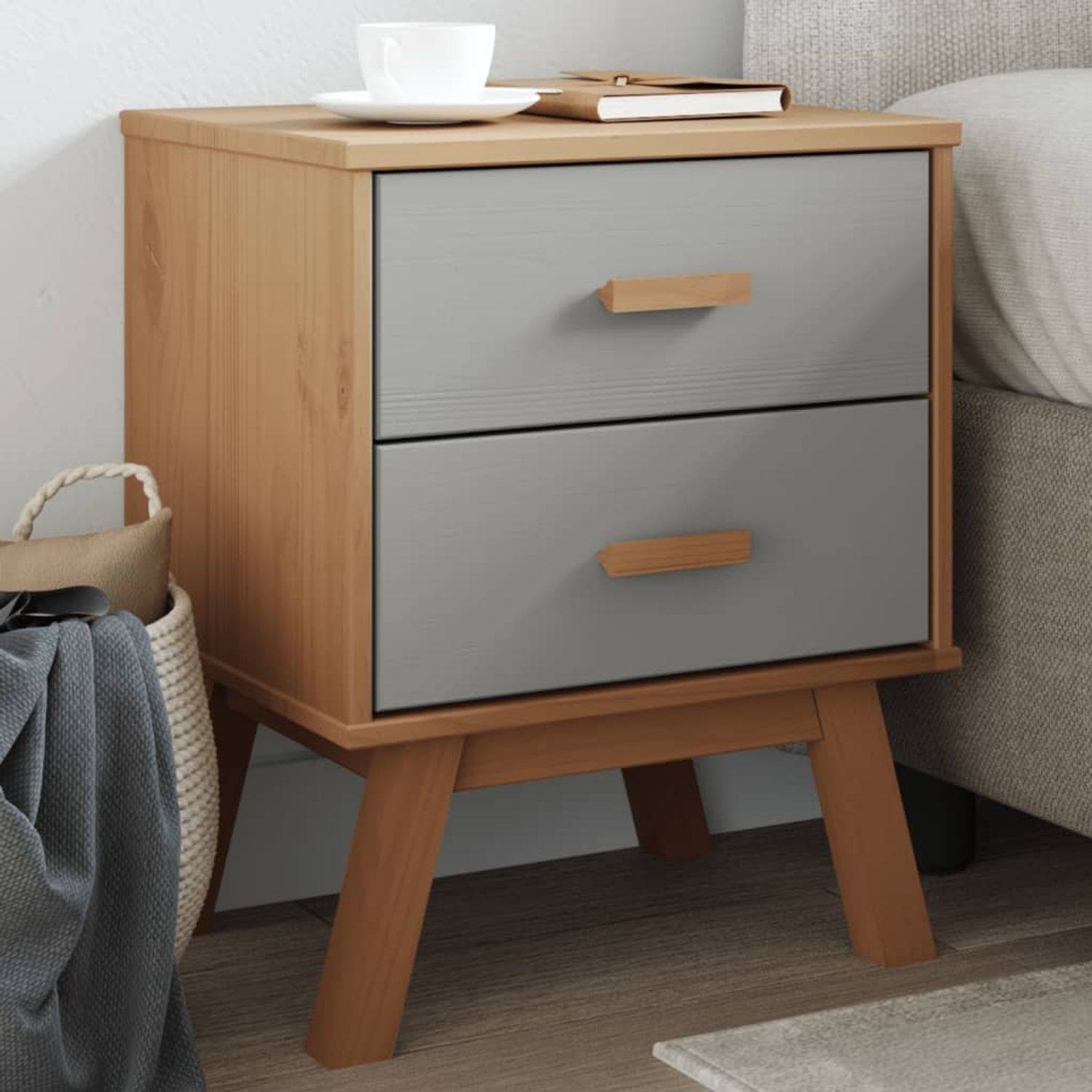 vidaXL Nachttisch OLDEN Grau und Braun Massivholz Kiefer 358583 Bild 1