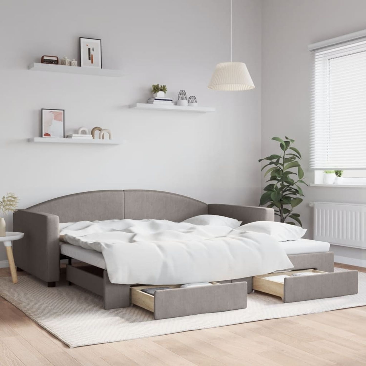 vidaXL Tagesbett Ausziehbar mit Schubladen Taupe 100x200 cm Stoff 3197232 Bild 1