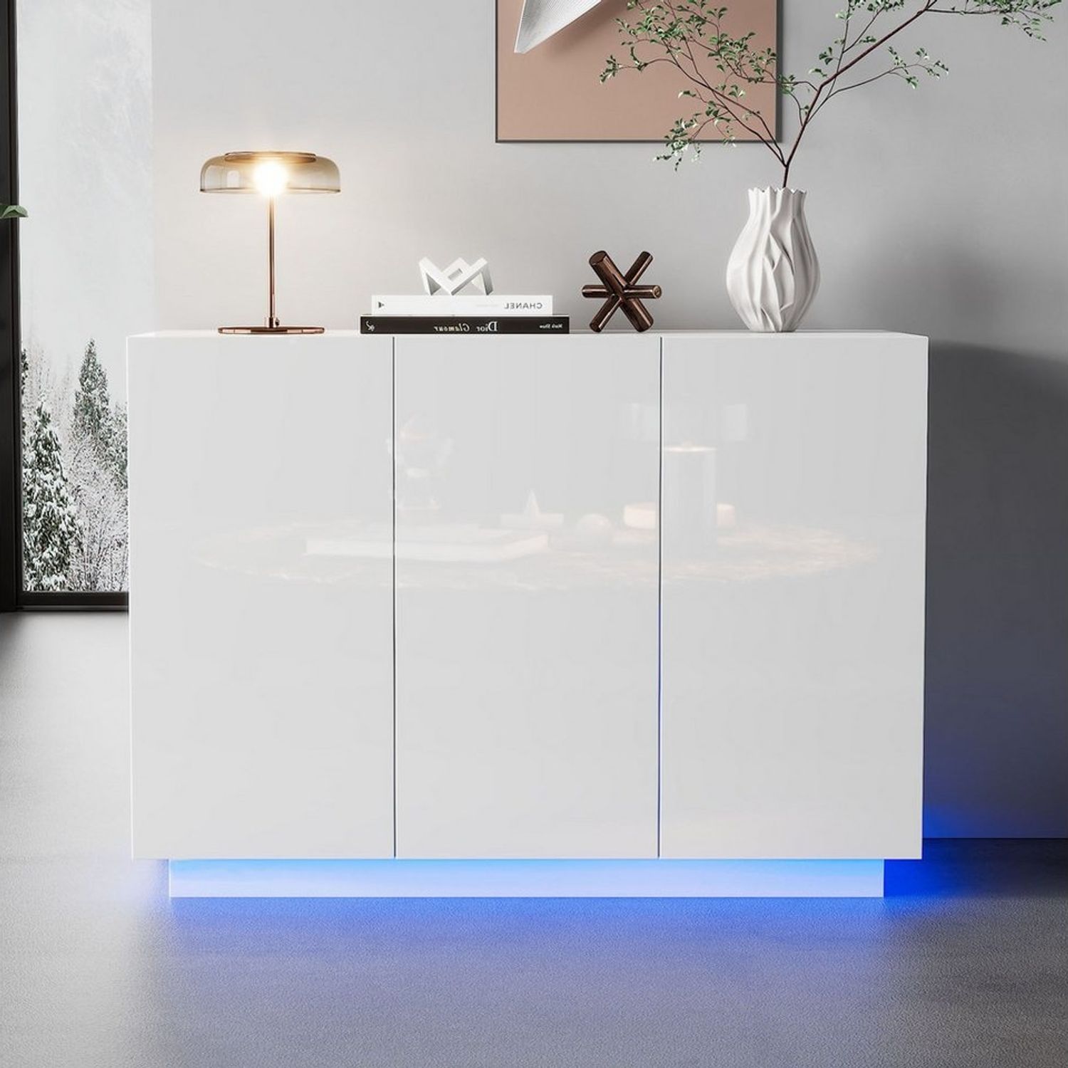 STILVORA Sideboard mit Sockel LED-Licht,Beistelltisch Kommode mit Verstellbares Regal (Buffetschrank, Küchenmöbel, Anrichte, Wohnzimmerschrank, 1 St, 3 Türen), mit LED-Licht Bild 1