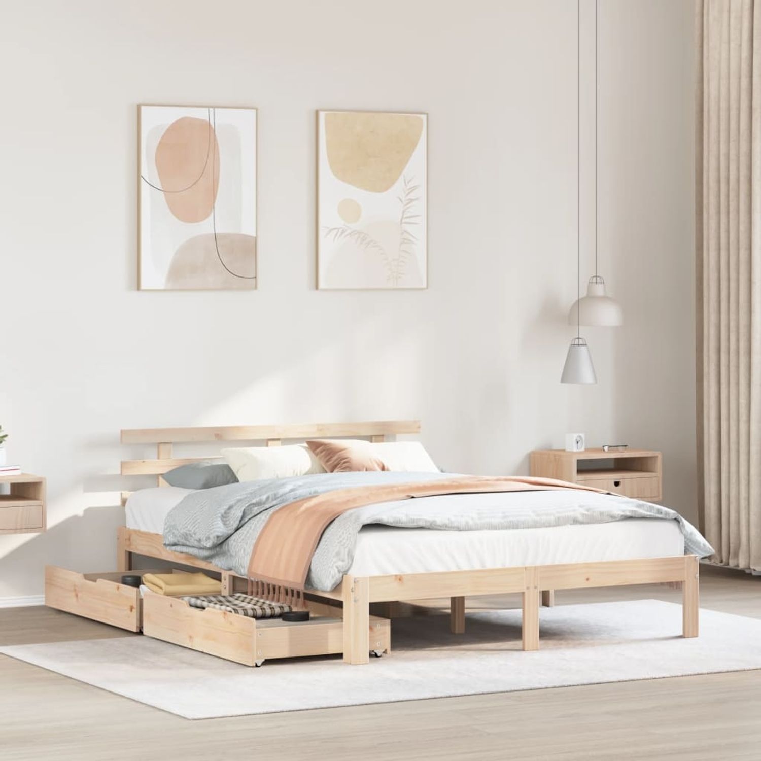 vidaXL Massivholzbett mit Schubladen 140x190 cm Kiefer 3302002 Bild 1