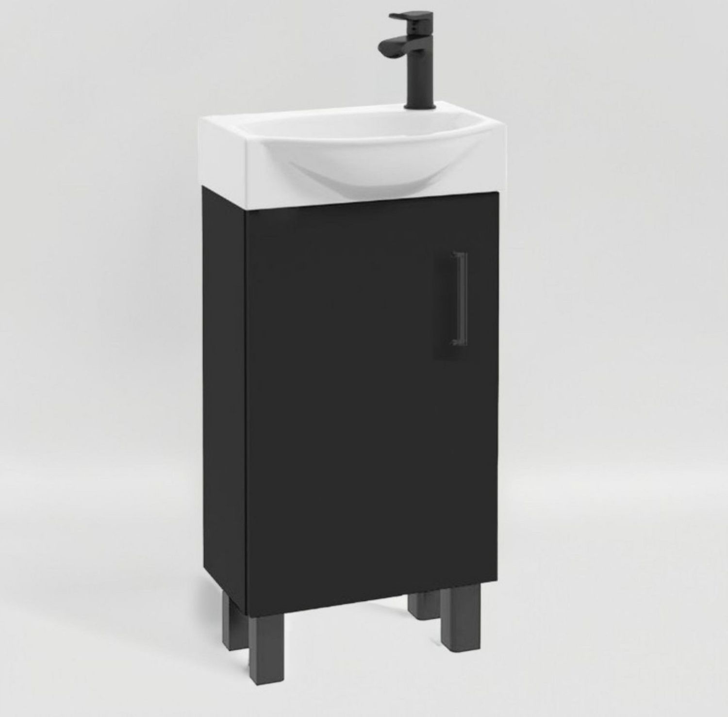 STAMAR Waschbeckenunterschrank Badmöbel Standschrank 40 cm mit Waschbecken Schwarz Armatur Matt Unterschrank stehend Keramik Siphon Set schmal schwarz Armatur Bild 1