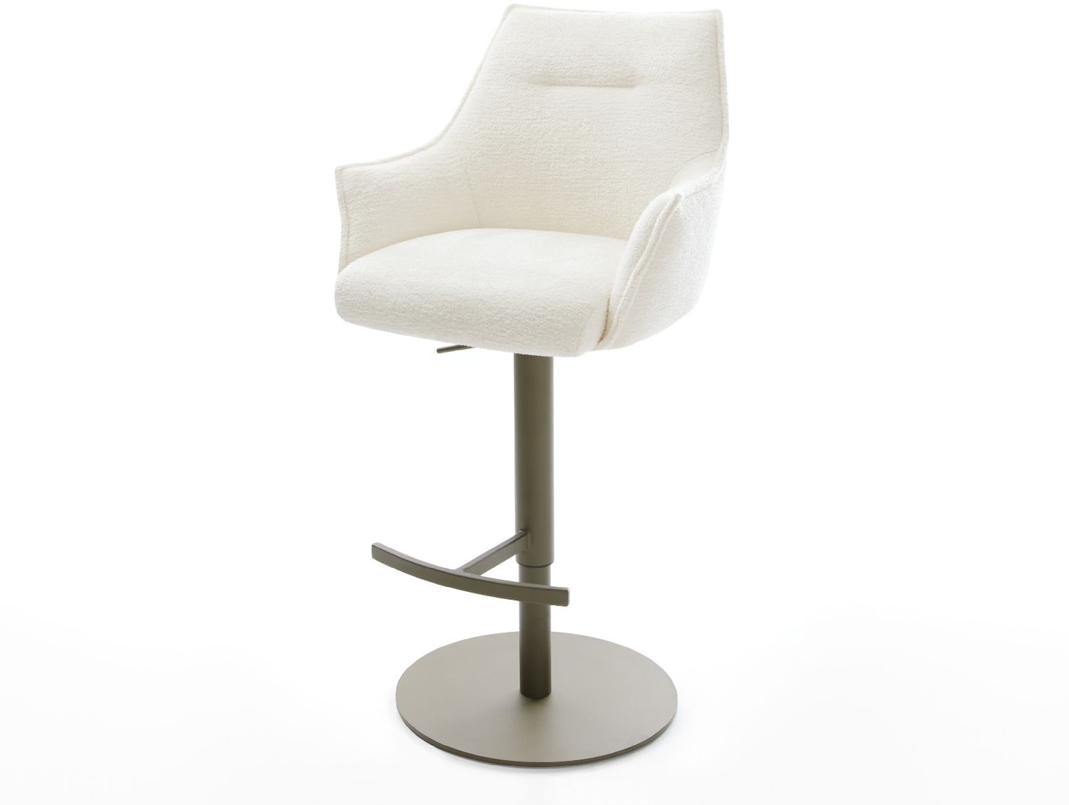 Barstuhl Alja-Flex Bouclé Soft Beige Drehfuß höhenverstellbar Metall Titanfarben Taschenfederkern Bild 1
