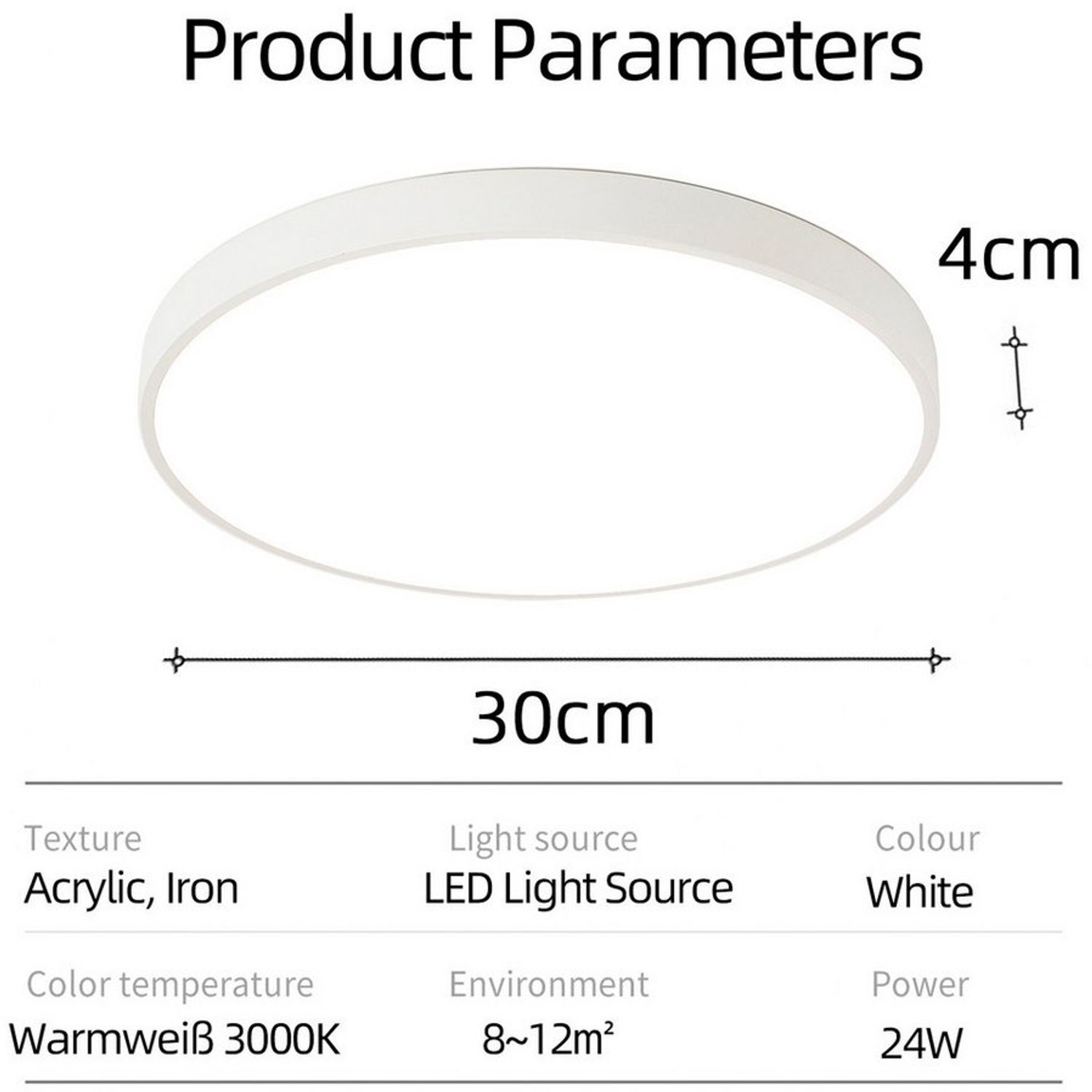 style home Deckenleuchte LED Deckenlampe Flach Rund lampe, 24W, LED fest integriert, Warmweiß 3000K, nicht dimmbar, Weiß 30*30*4cm für Schlafzimmer Wohnzimmer Küche Büro Flur Diele Bild 1