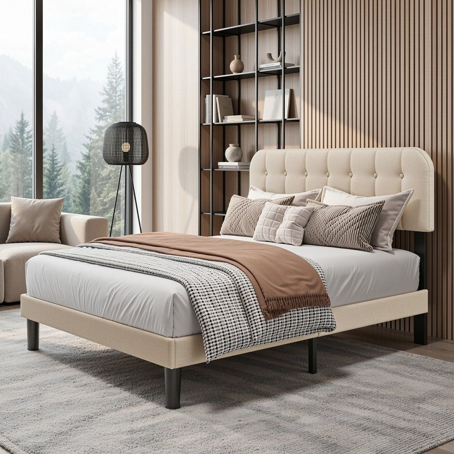 Bealife Bettgestell mit Kopfteil und Lattenrost (Doppelbett, Einzelbett,2 Modelle (120x200, 140x200cm) Bild 1
