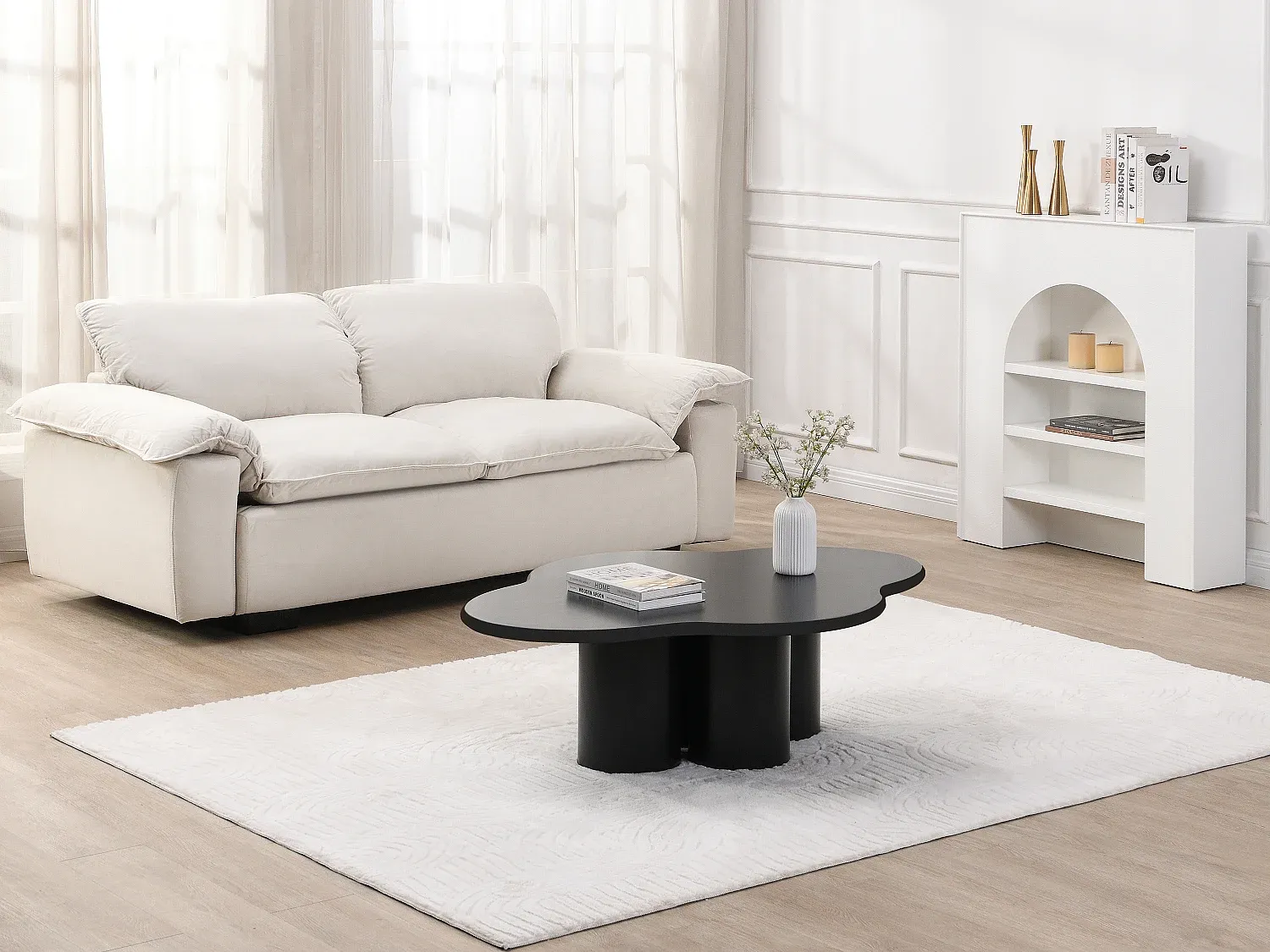 Vente-unique - YAVINA Couchtisch Holz, Platte SchwarzWeiß - B 80 cm x H 34 cm x L 110 cm Bild 1