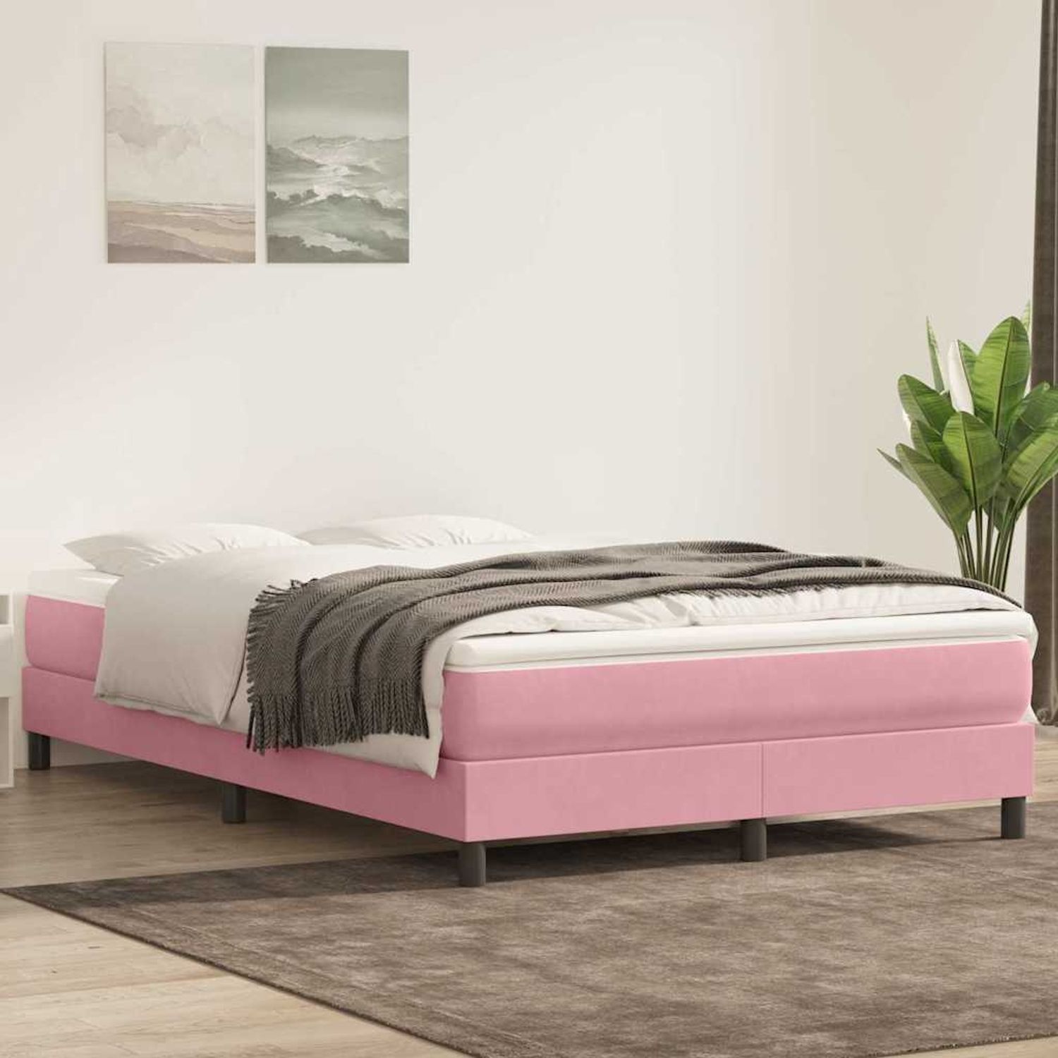 vidaXL Boxspringbett mit Matratze Rosa 160x220 cm Samt 3315980 Bild 1