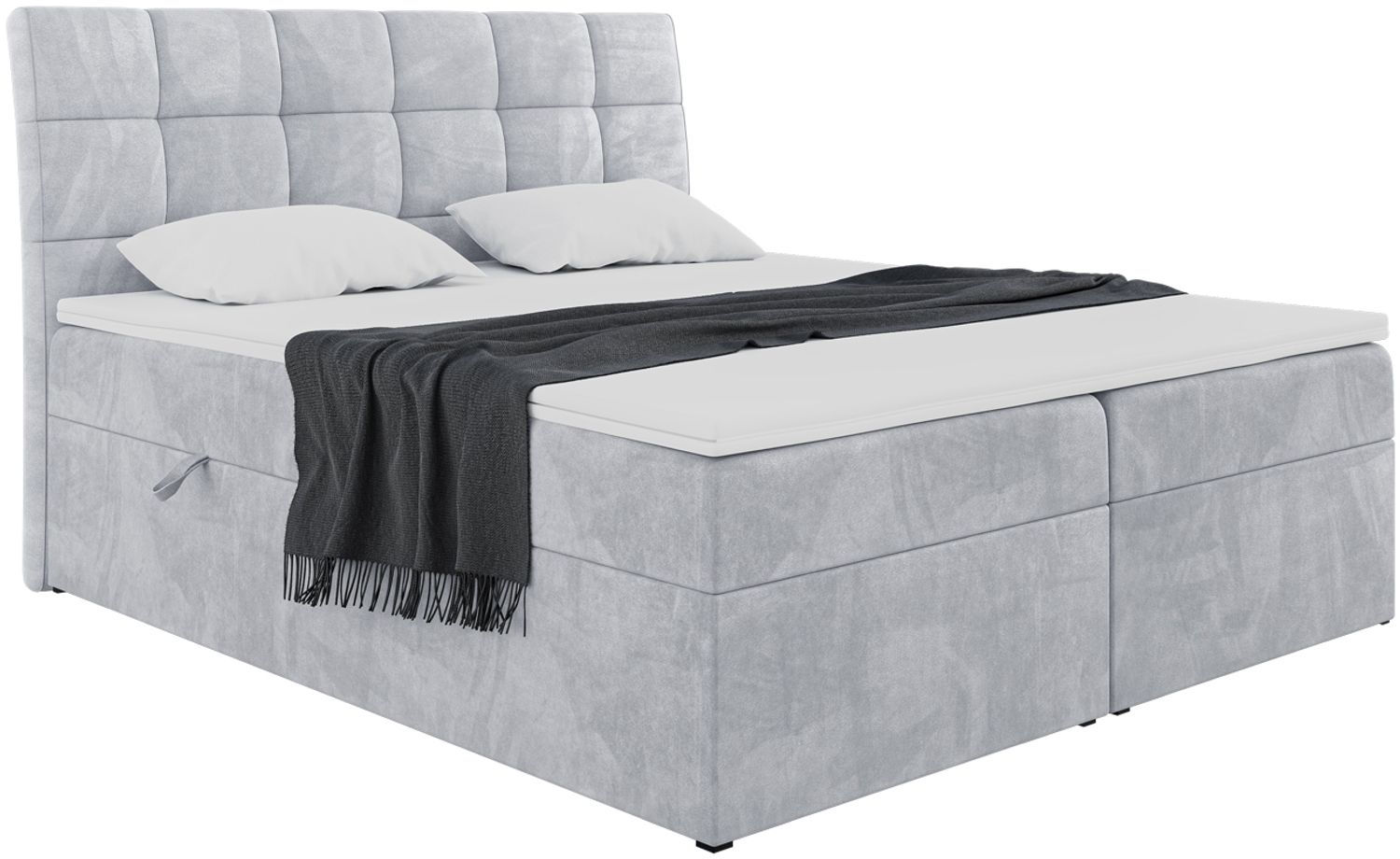 MEBLINI Boxspringbett DRAGO 120x200 cm mit Bettkasten - H4/Hellgrau Samt Polsterbett - Doppelbett mit Topper & Taschenfederkern-Matratze Bild 1