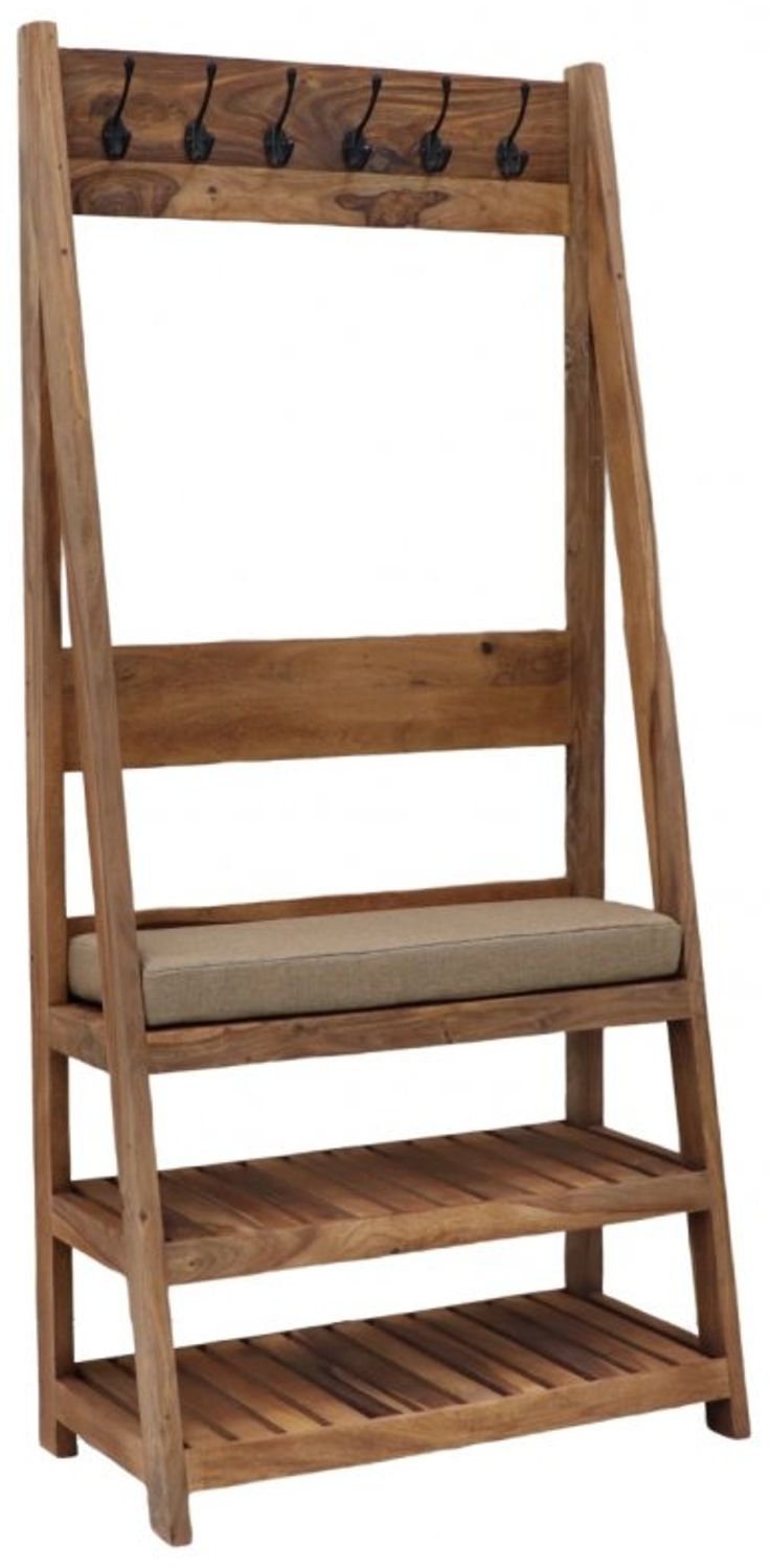 Wandgarderobe mit 6 Haken Rami 80x175x40 aus indischem Sheesham-Massivholz Bild 1