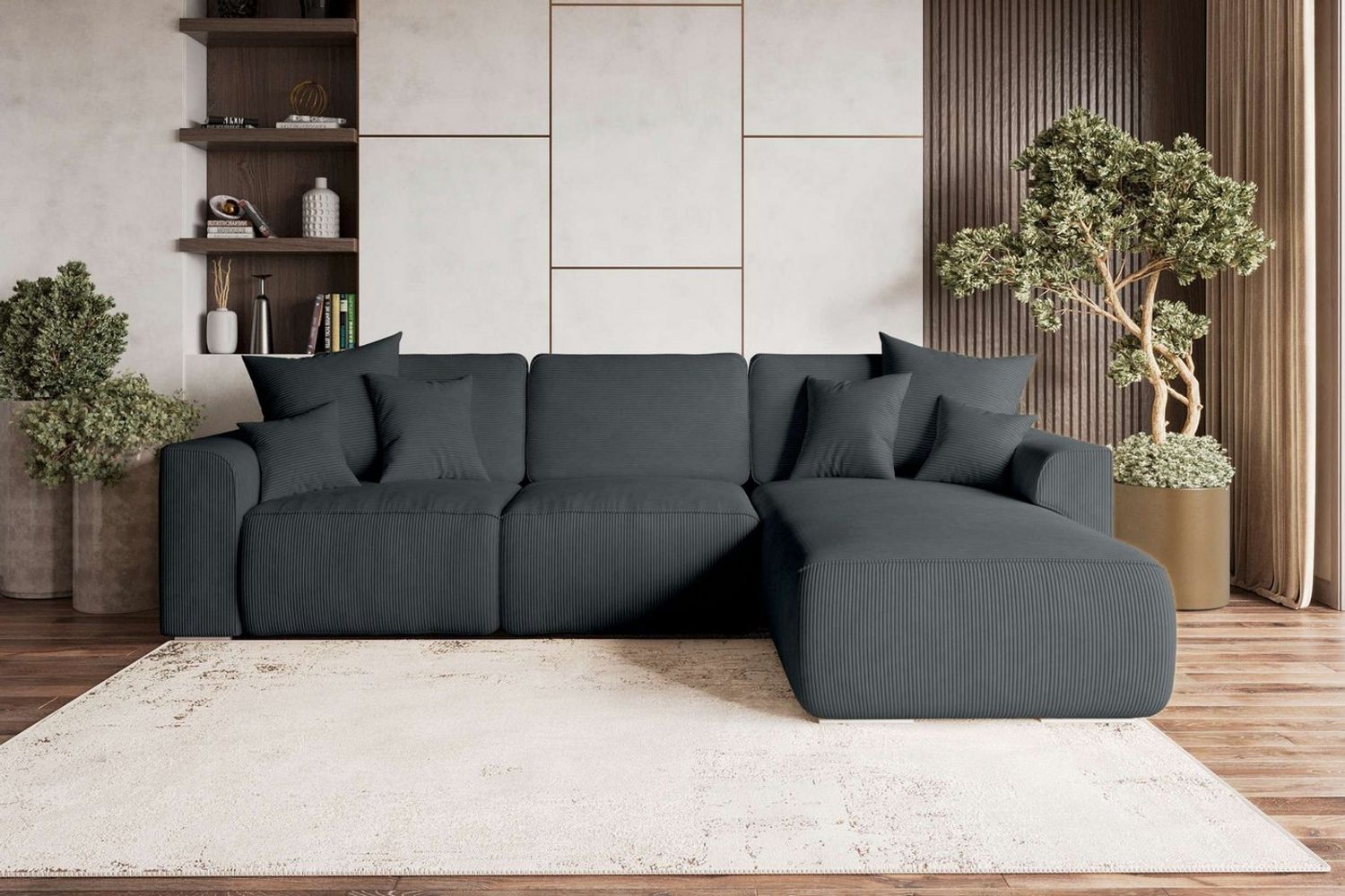 99rooms Gusto Ecksofa Cordstoff POSO Graphit Rechts mit Schlaffunktion Bild 1