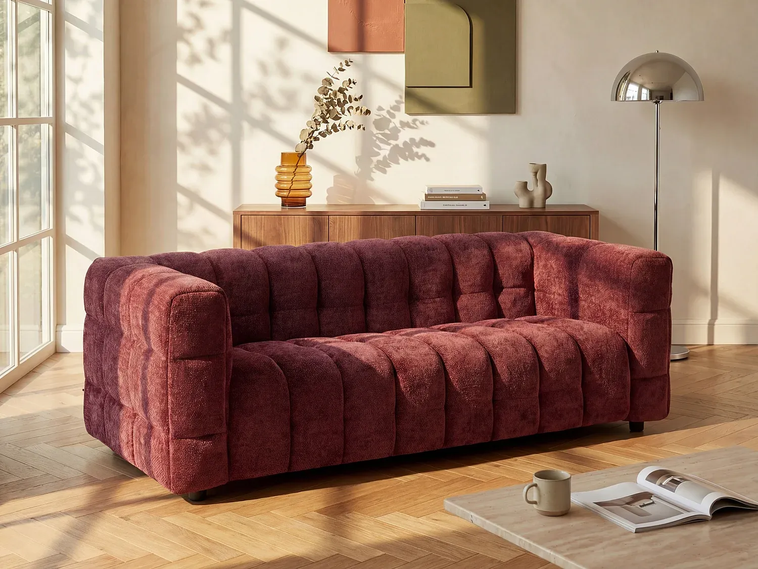 Vente-unique - LERICI Sofa Stoff Rot - B 89 cm x H 72 cm x L 213 cm Bild 1