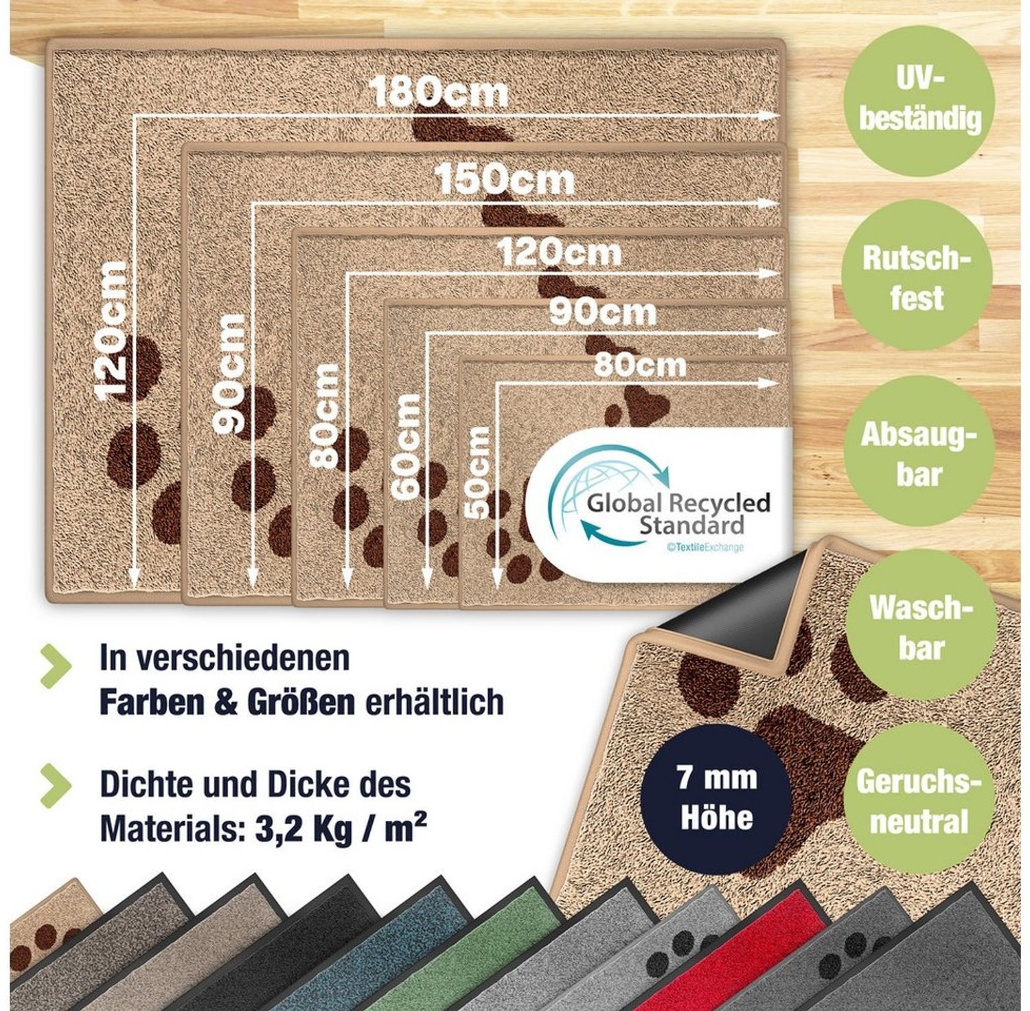 KESSER® Schmutzfangmatte rutschfeste Fußmatte für Innen- & Außenbereich waschbar & wetterfest | Türmatte Wohnungseingang | Teppich für Büro & Vorzimmer | Fußabtreter Fußabstreifer Motiv, Taupe / Grau, 50x80cm Bild 1