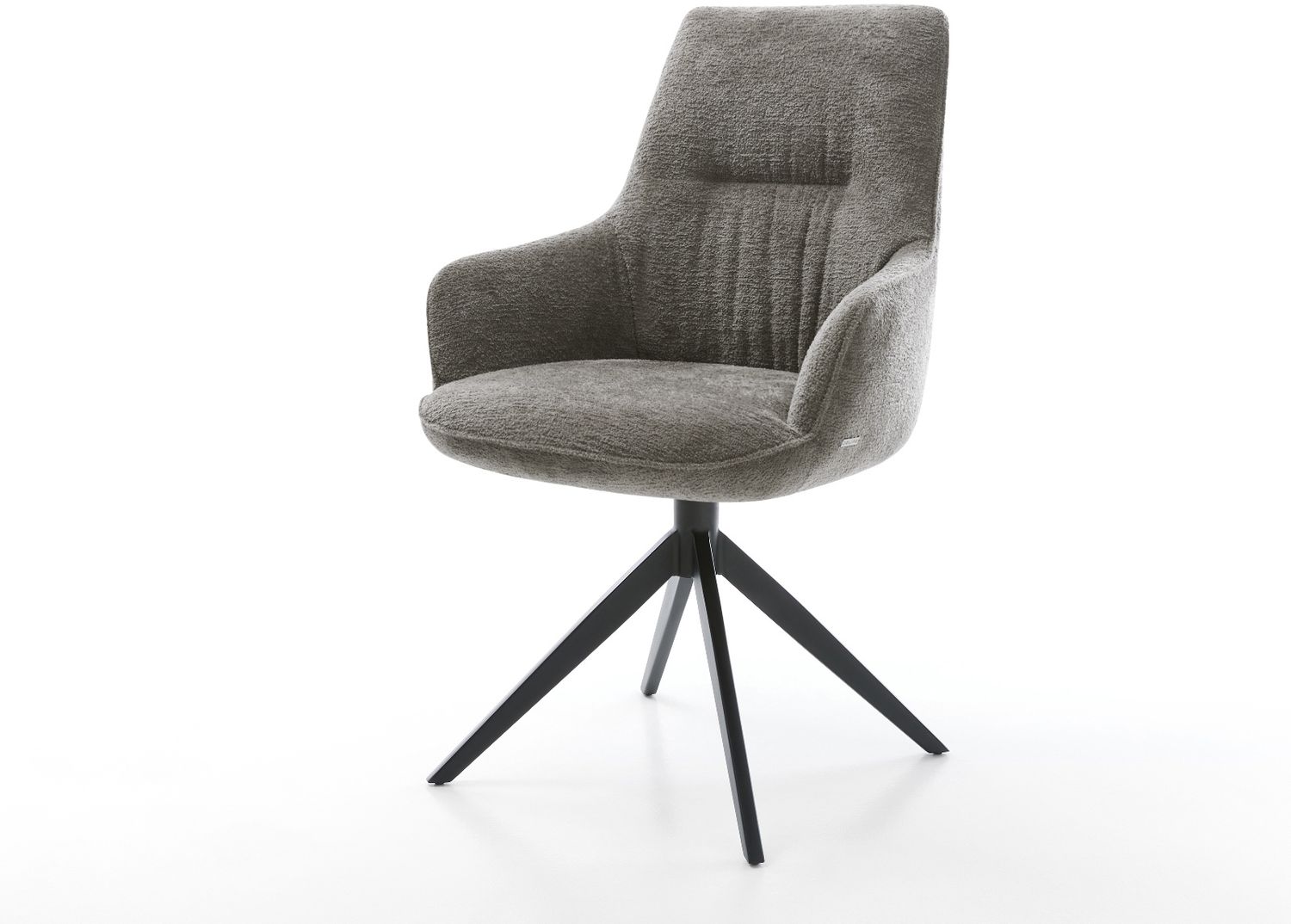Drehstuhl Zelia-Flex mit Armlehnen Bouclé Soft Schlamm Kreuzgestell breit Schwarz 360° drehbar Wippfunktion Taschenfederkern Bild 1