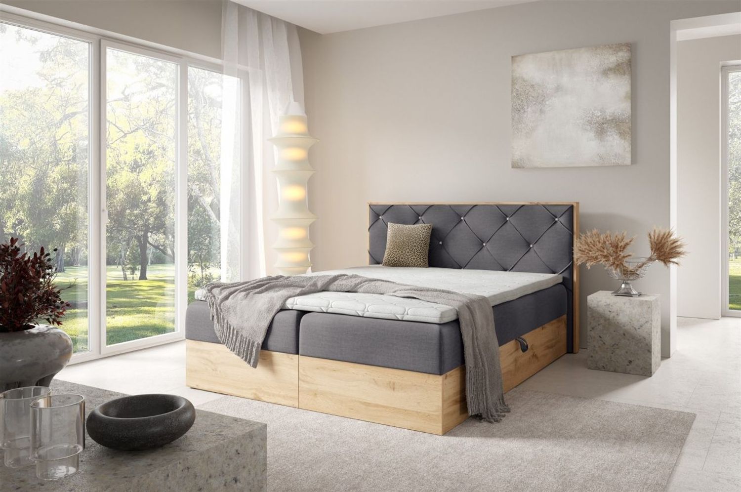 Boxspringbett Schlafzimmerbett HELIOS PREMIUM 120x200cm in Stoff Rouge Grau Bild 1