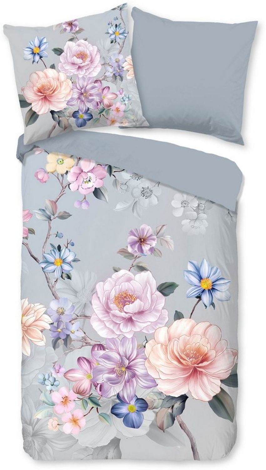 good morning Wendebettwäsche Elenamu, Biber, Flanell, 3 teilig, Flanell, Biber, Winter, Warm, Reißverschluss, Wendeoptik, Blume Bild 1