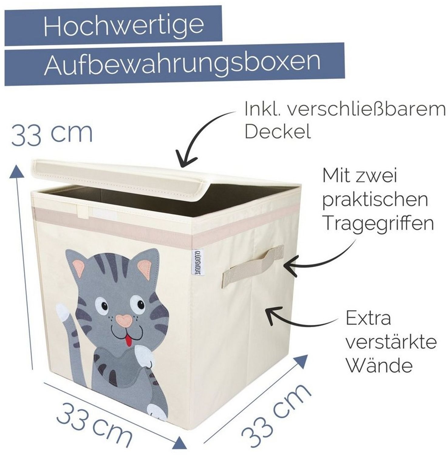 GLÜCKSWOLKE Aufbewahrungsbox Kinder - 15 Motive I Spielzeugkiste mit Deckel für Kinderzimmer (Größe 33x33x33), Boxen zur Aufbewahrung im Kallax Regal I Kiste für Spielzeug Bild 1