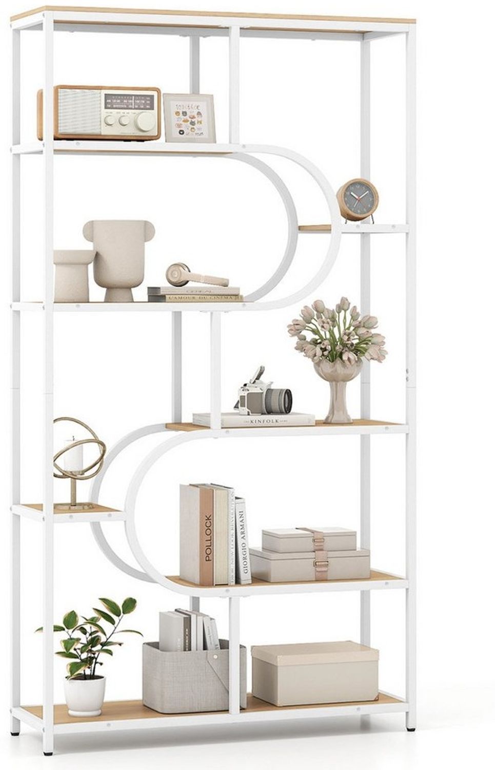 COSTWAY Bücherregal, 5-stöckiges Standregal geometrisch Metallrahmen 30x95x175cm Bild 1