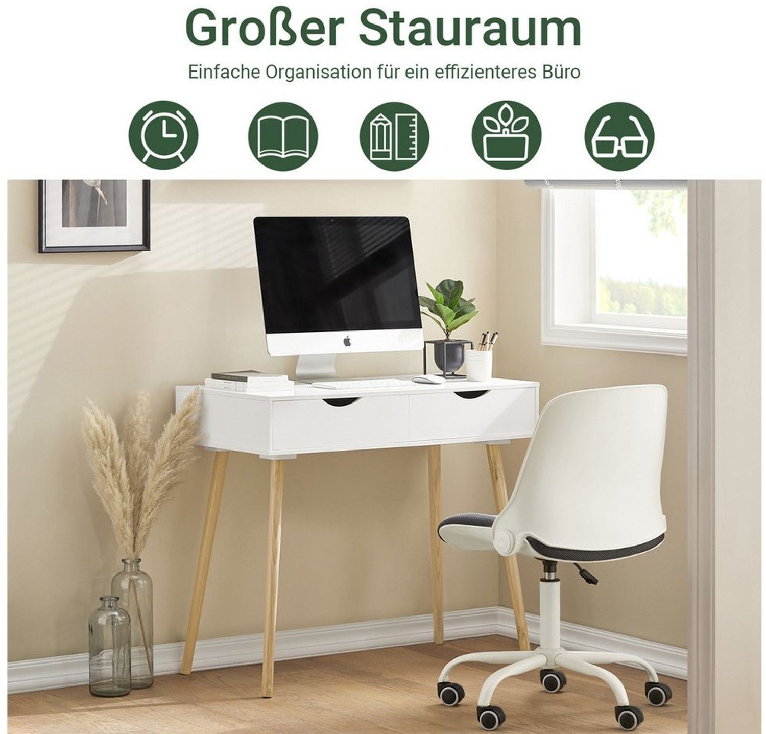 SoBuy Schreibtisch FWT40, Tisch, Eckschreibtisch, platzsparender Bürotisch, Schminktisch, mit 2 Schubladen Tisch Computertisch Kinderschreibtisch Bürotisch Bild 1