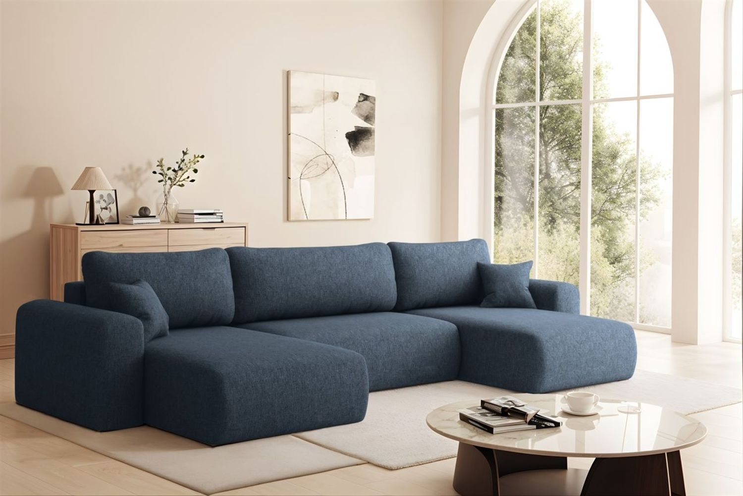 Wohnlandschaft Sofa mit Schlaffunktion FLORA Stoff Verita Dunkelblau Bild 1