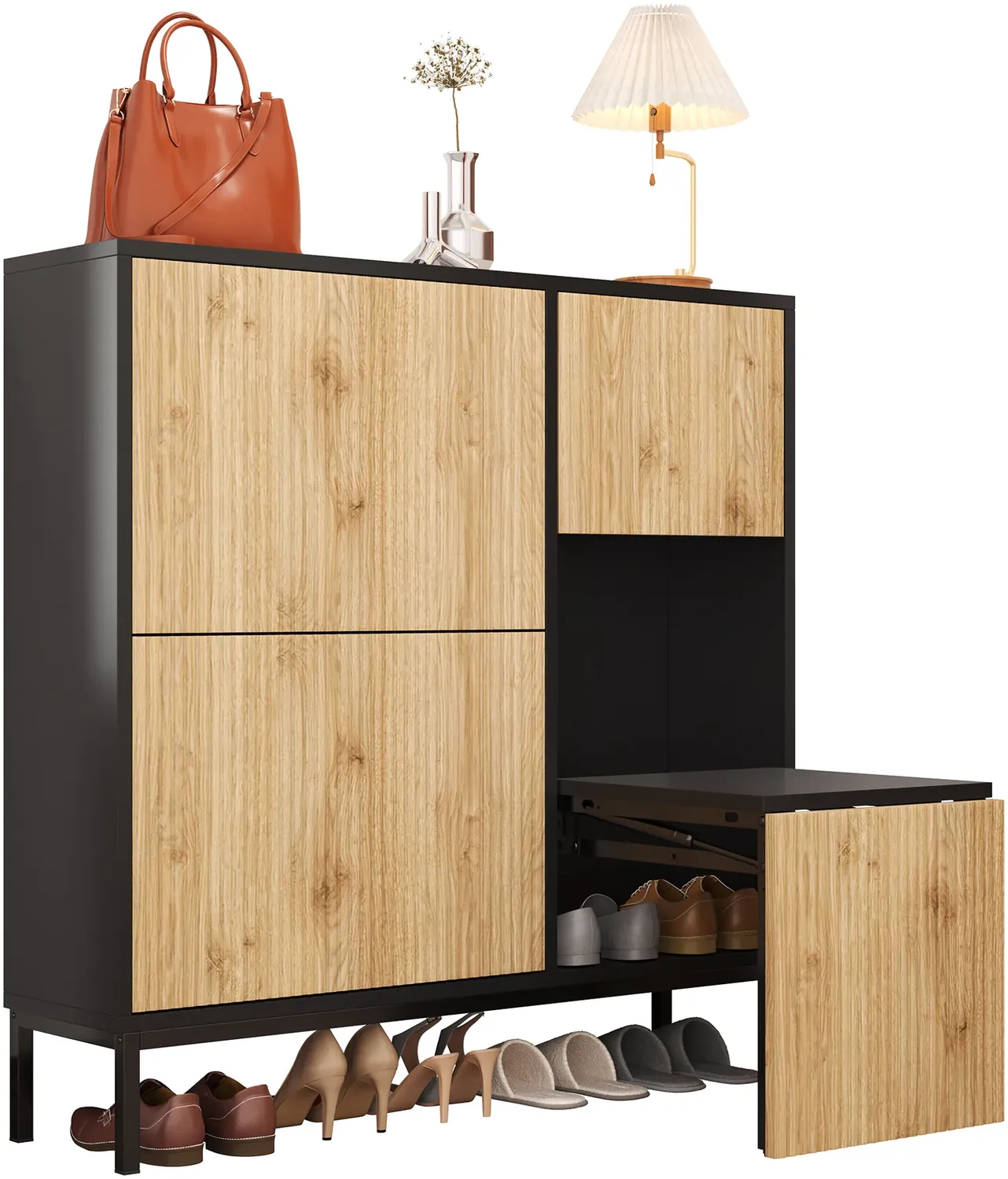 Schuhschrank, Schuhkipper, Schuhregal mit Sitzfläche, Sideboard, Mehrzweckschrank, schmal Bild 1