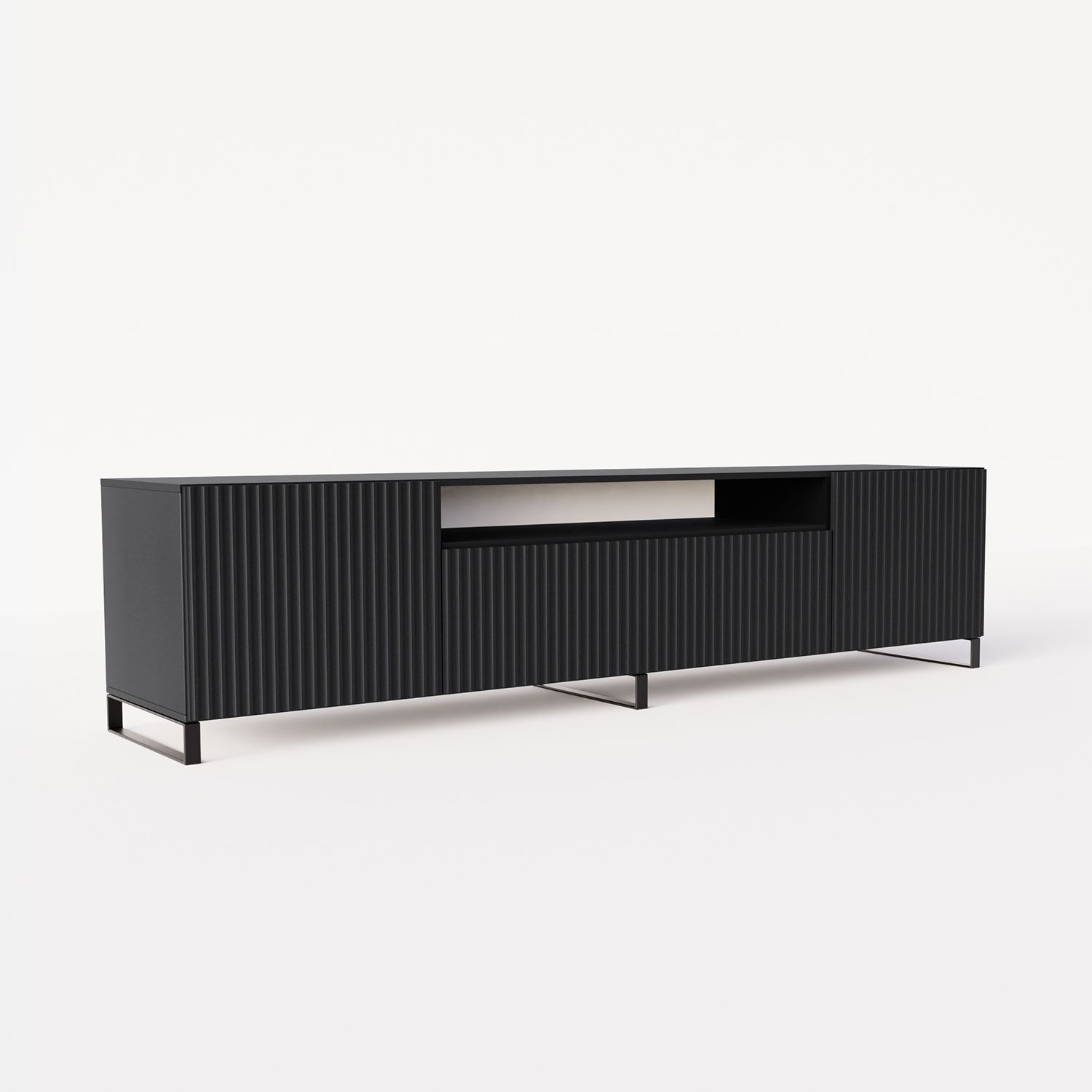 MEBLINI TV-Schrank 200cm Lang - Fernsehschrank - TV Lowboard Industrial - Unterschrank für Fernseher - TV-Unterschrank - TV-Schrank - NOEMI - 200x41x53cm - Schwarz Matt Bild 1