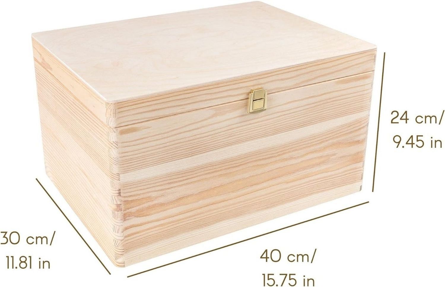 Creative Deco Holzkiste Natur mit Deckel und Schloss, Erinnerungsbox Baby Groß Holzbox mit Deckel Unlackiert Kasten Bild 1