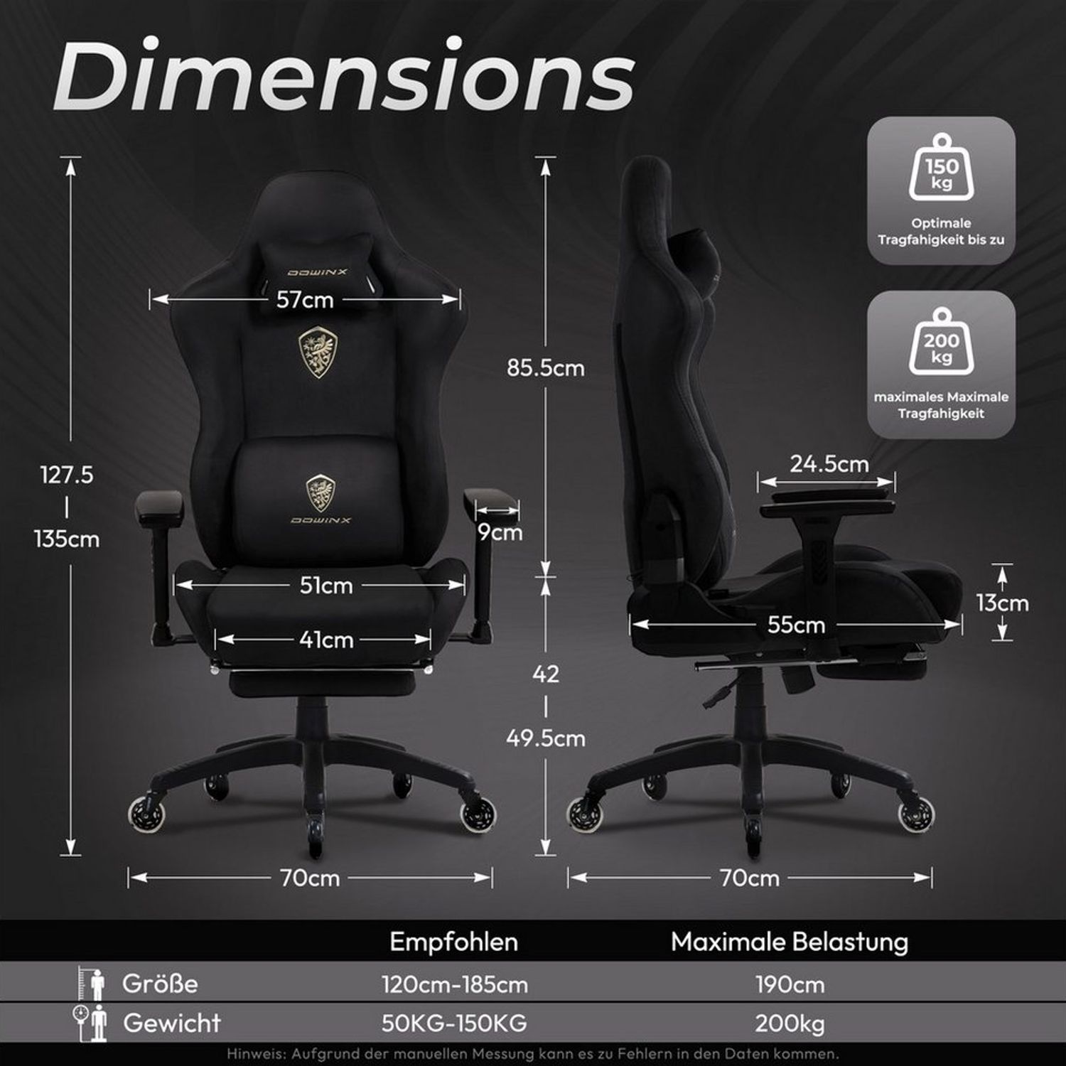 Dowinx Gaming-Stuhl Atmungsaktiver und Ergonomischer Bürostuhl aus Mikrofaser-Velours (Packung), Mikrofaser-Velours, Ausziehbarer Fußstütze, Armlehnen Verstellbar Bild 1