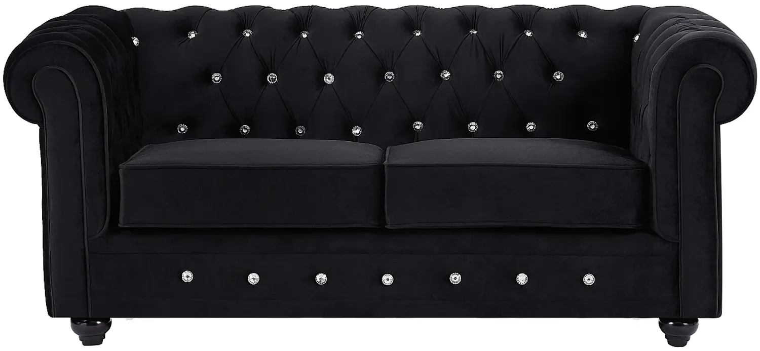 Vente-unique - CHESTERFIELD Sofa SamtStoff Schwarz - B 88 cm x H 72 cm x L 168 cm Bild 1