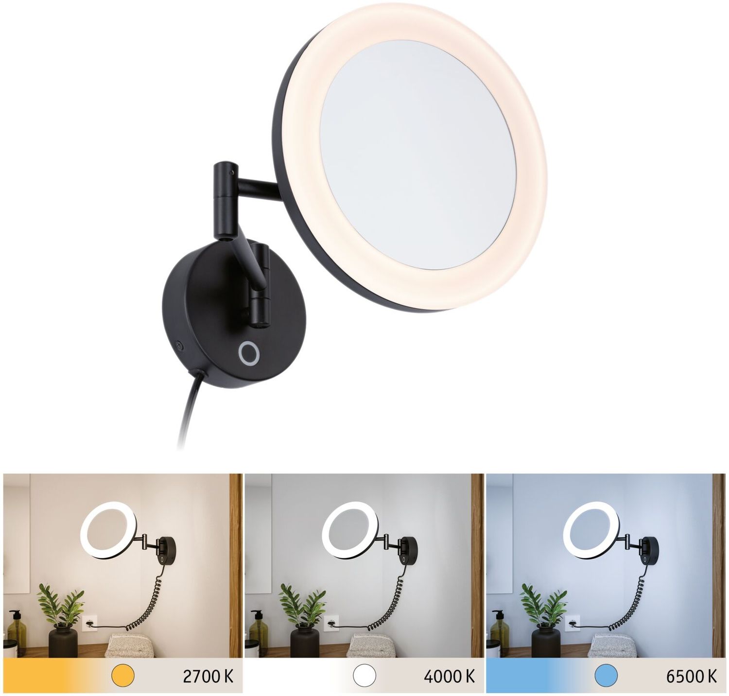 LED Kosmetikspiegel Masua IP44 White Switch 55lm 230V 4W Schwarz matt Bild 1